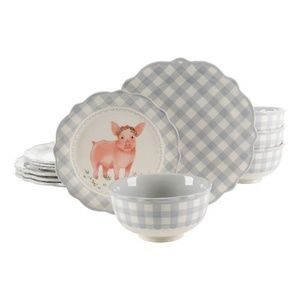 Pioneer Woman Grey Gingham pig Dishes